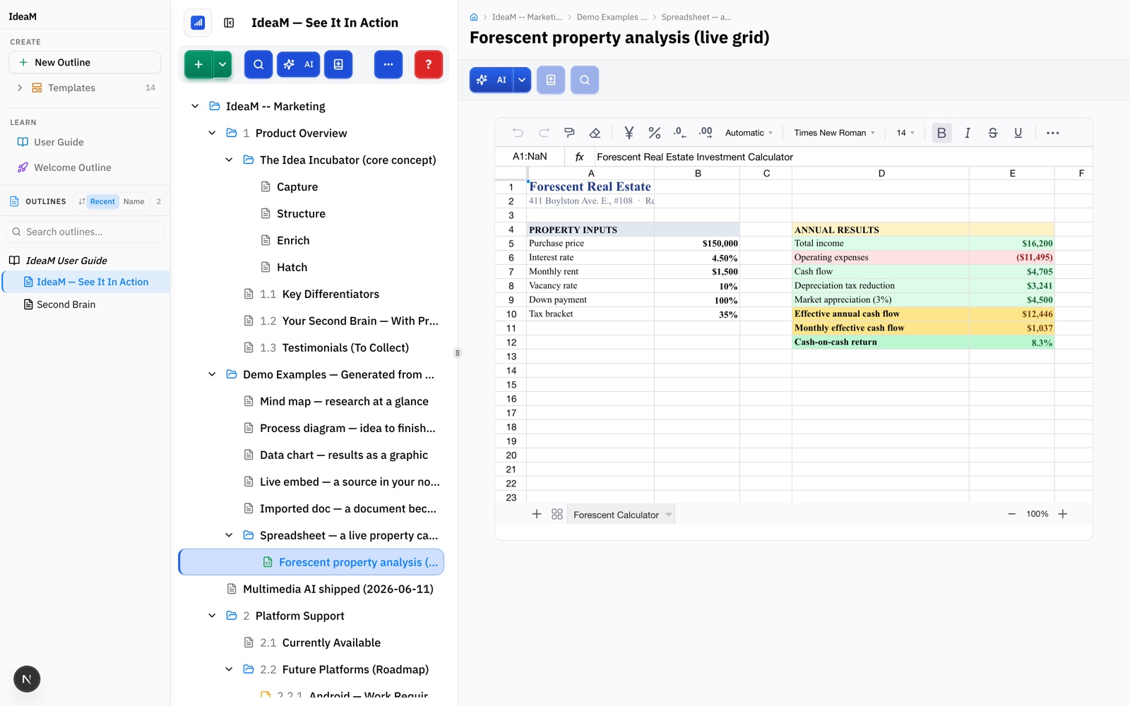 A live spreadsheet